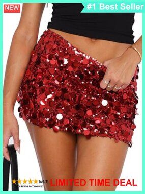 Sequin Mini Skirt Sparkle Stretchy Bodycon Party Glitter Skirt